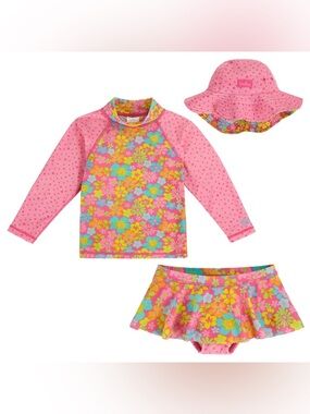 NWT UV Skinz Girl’s 3-piece Swim Set UPF 50+ Pink Floral Size 2T